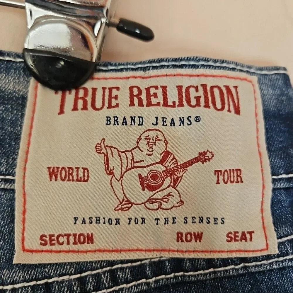 True Religion Ricky Relaxed Straight SN Flap Jeans Men's 30x34 Medium Wash Denim